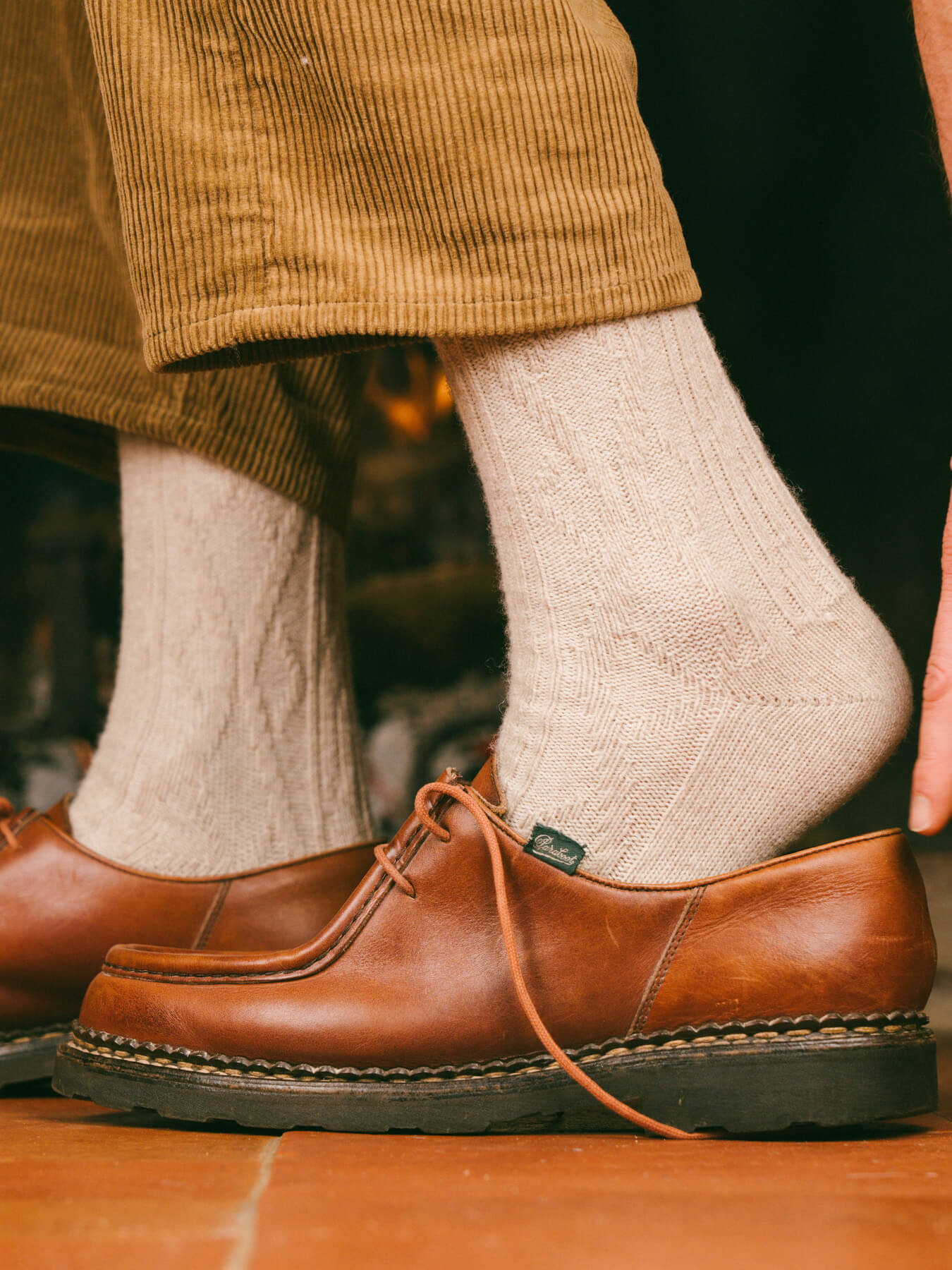 Pétrone chaussettes chaudes maille laine mérinos beige homme#couleur_beige