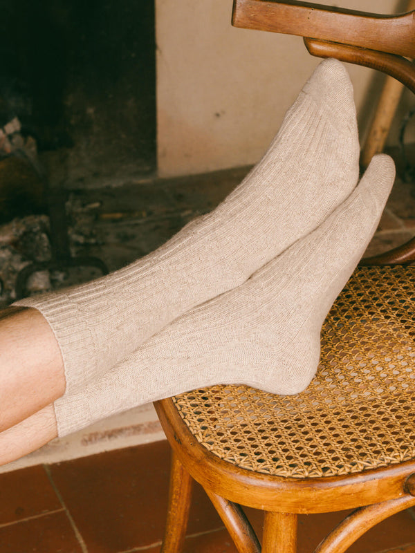 Pétrone chaussettes chaudes maille laine mérinos beige homme#couleur_beige