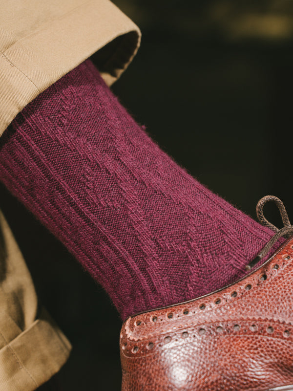 Pétrone chaussettes chaudes maille laine mérinos bordeaux foncé homme#couleur_bordeaux-foncé