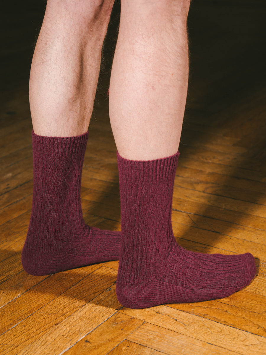 Pétrone chaussettes chaudes maille laine mérinos bordeaux foncé homme#couleur_bordeaux-foncé