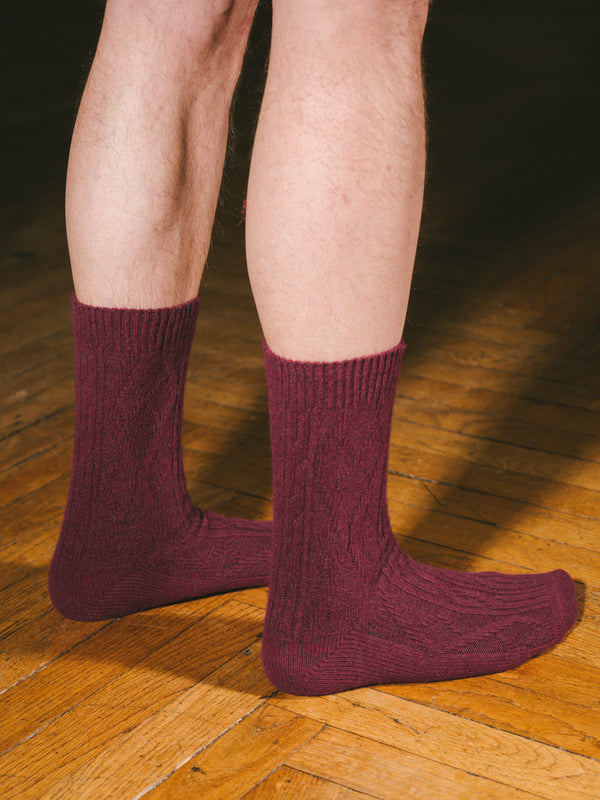 Pétrone chaussettes chaudes maille laine mérinos bordeaux foncé homme#couleur_bordeaux-foncé