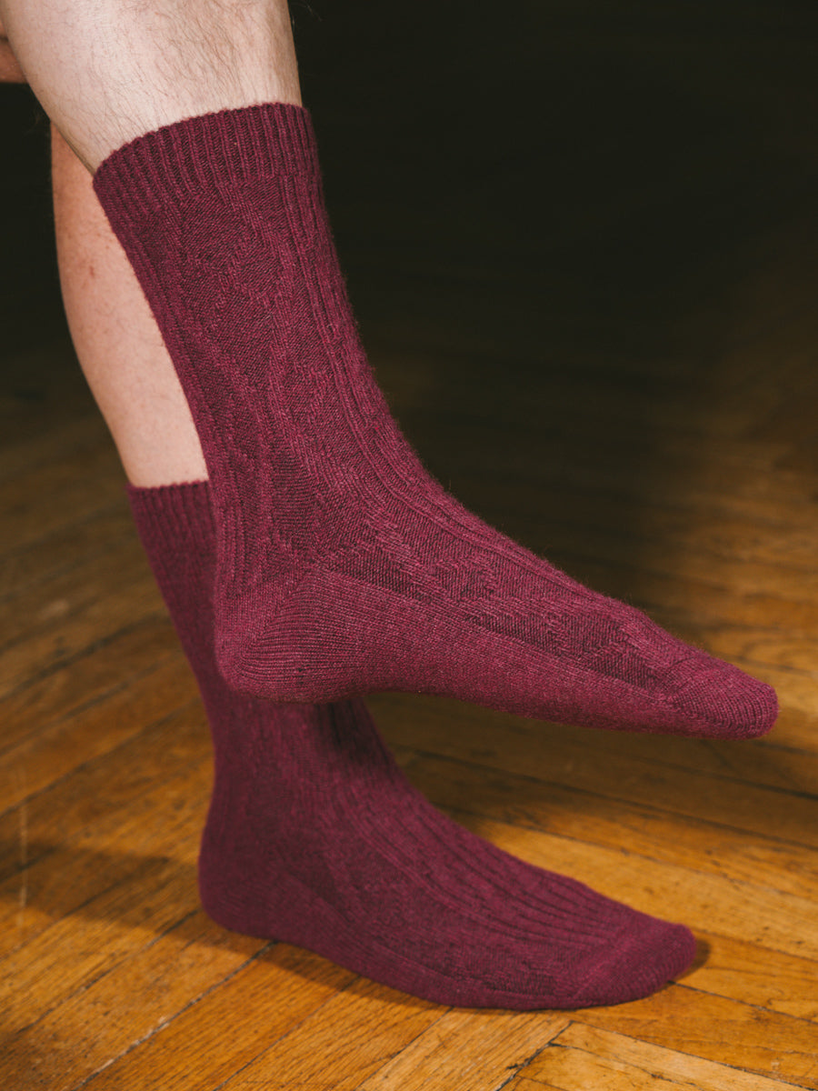Pétrone chaussettes chaudes maille laine mérinos bordeaux foncé homme#couleur_bordeaux-foncé