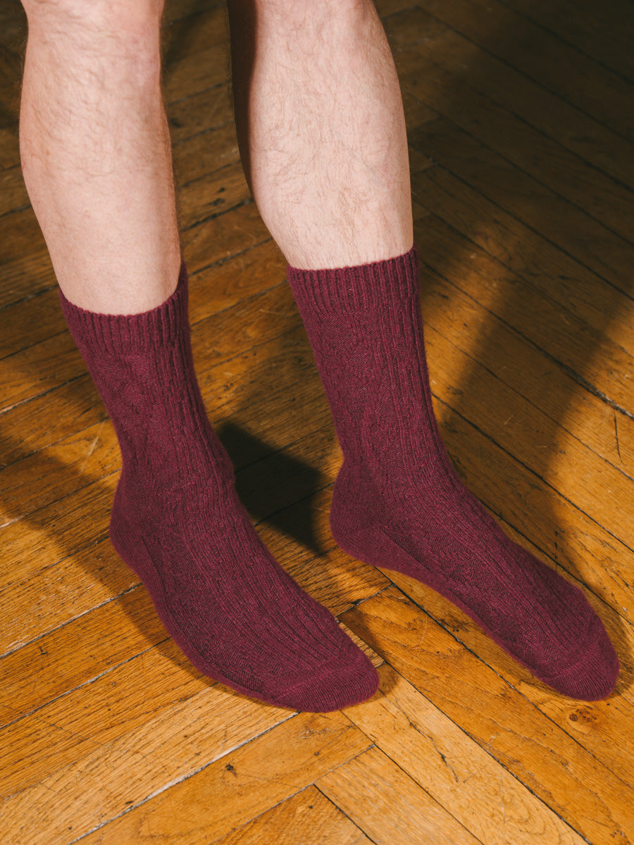 Pétrone chaussettes chaudes maille laine mérinos bordeaux foncé homme#couleur_bordeaux-foncé