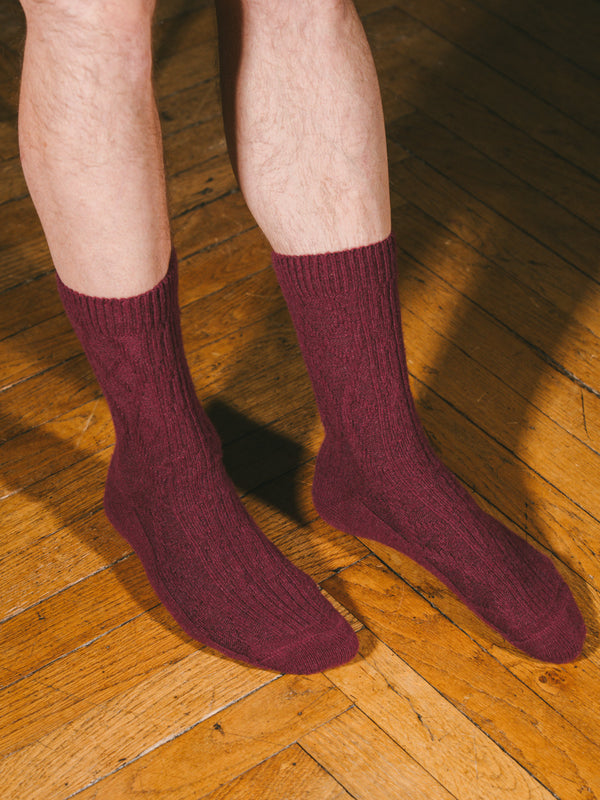 Pétrone chaussettes chaudes maille laine mérinos bordeaux foncé homme#couleur_bordeaux-foncé