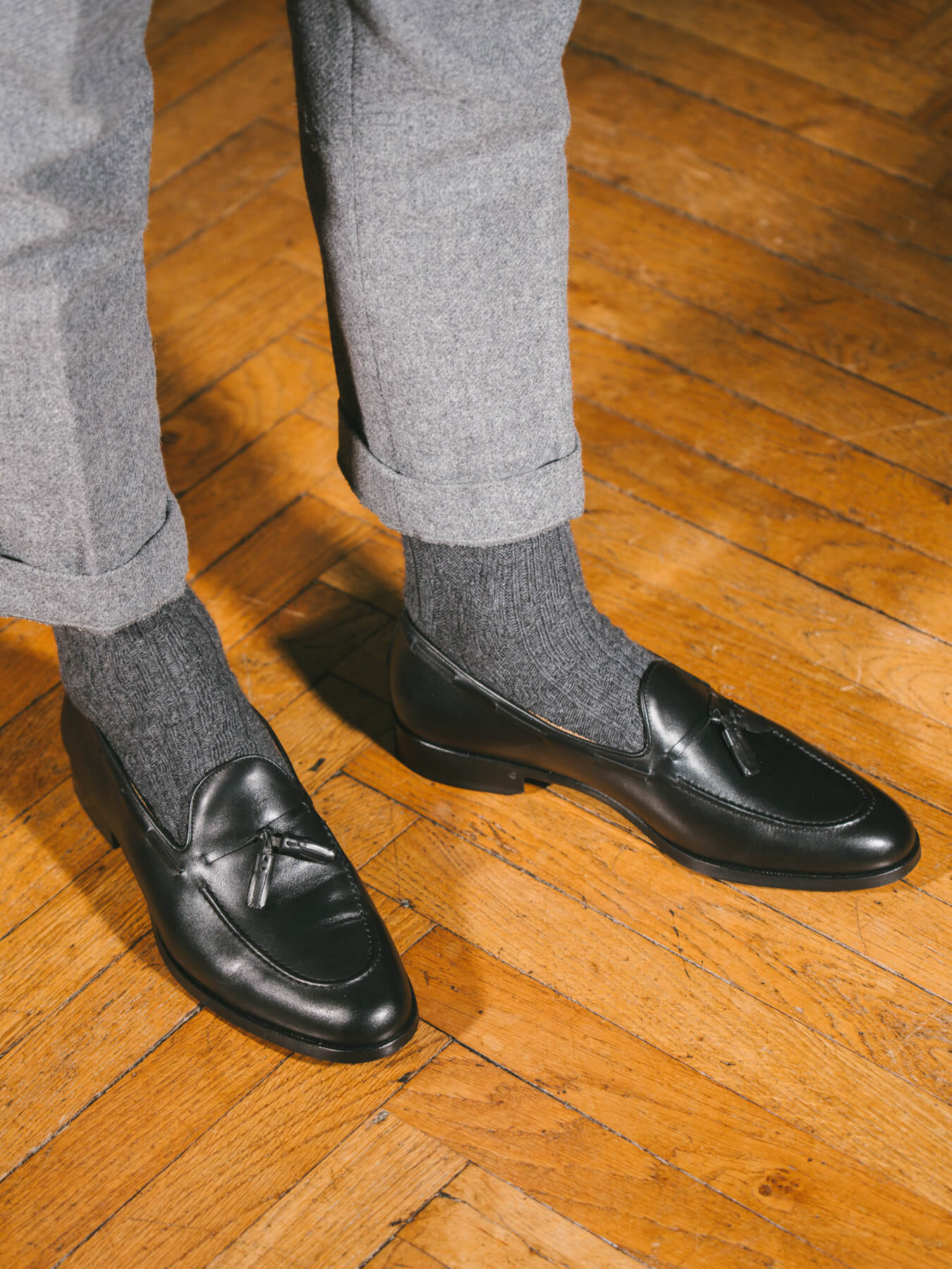 Pétrone chaussettes chaudes maille laine mérinos gris anthracite homme#couleur_gris-anthracite