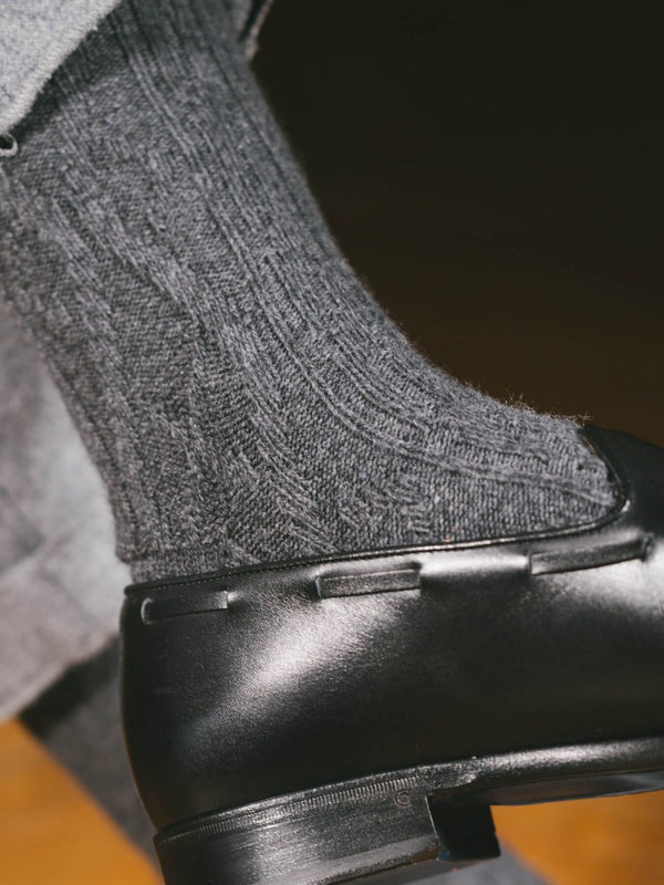 Pétrone chaussettes chaudes maille laine mérinos gris anthracite homme#couleur_gris-anthracite