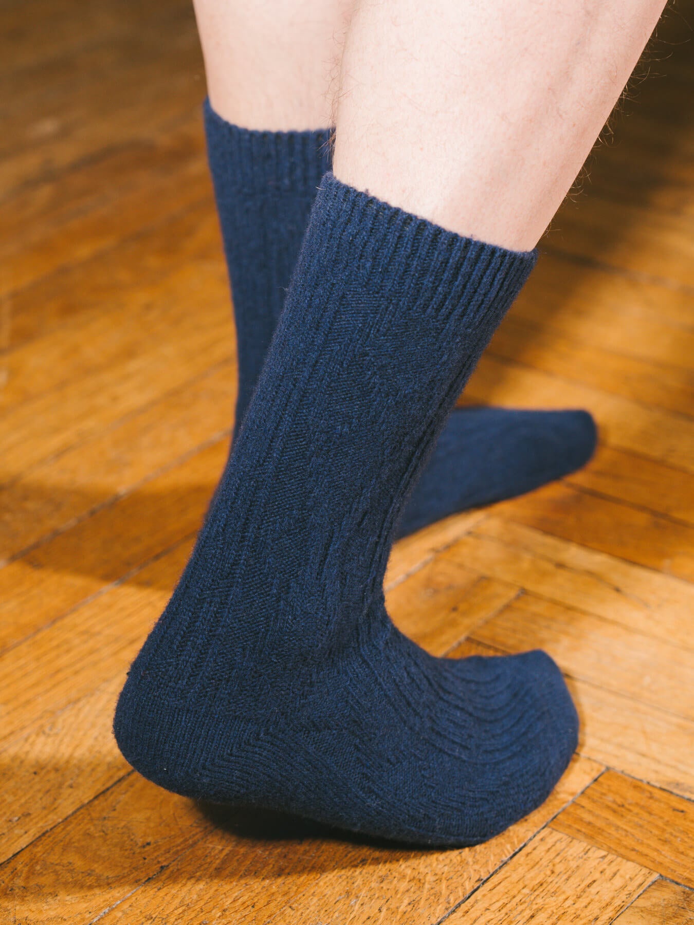 Pétrone chaussettes chaudes maille laine mérinos bleu marine homme#couleur_bleu-marine