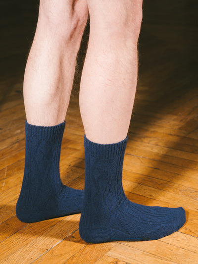 Pétrone chaussettes chaudes maille laine mérinos bleu marine homme#couleur_bleu-marine