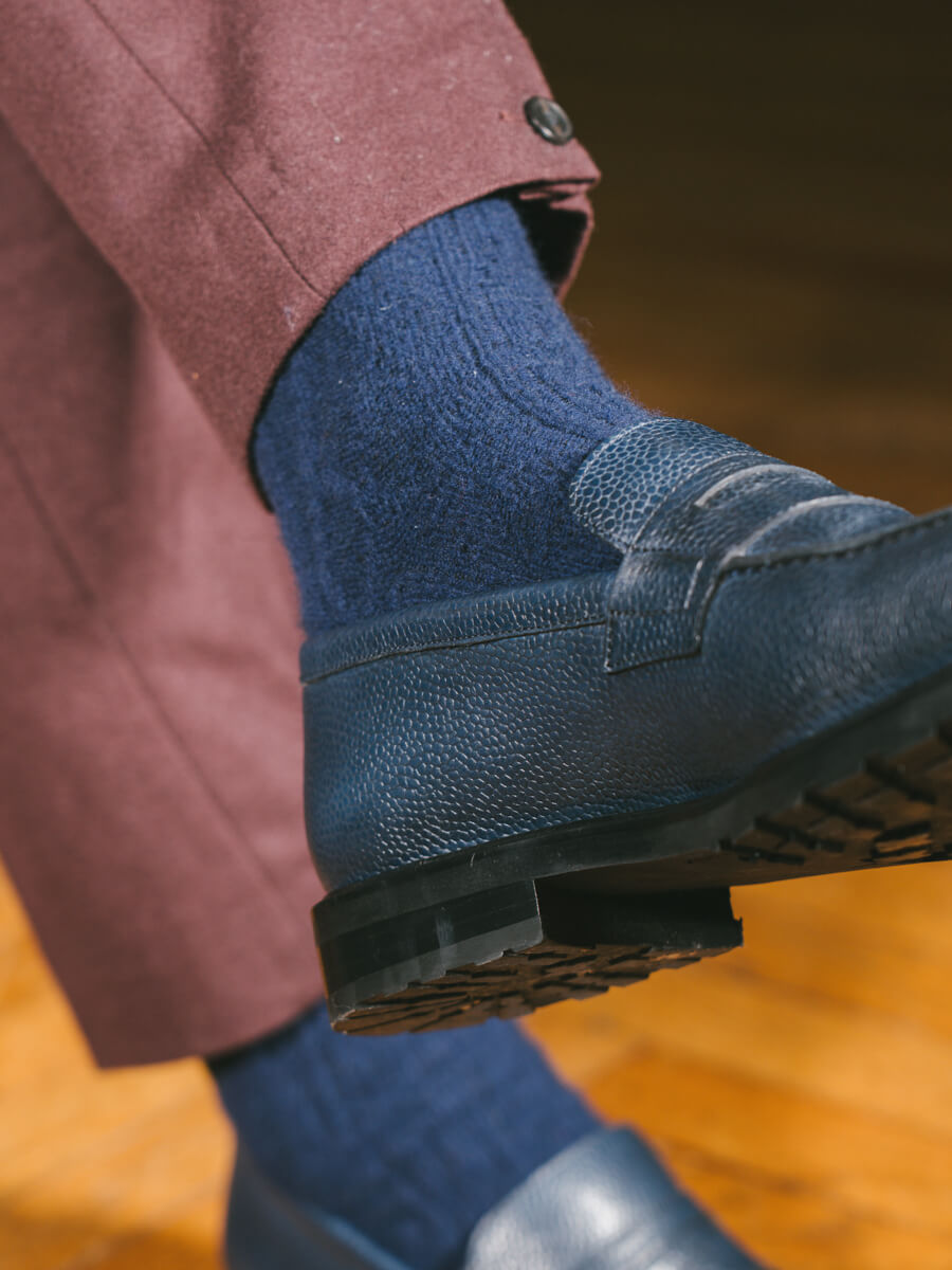 Pétrone chaussettes chaudes maille laine mérinos bleu marine homme#couleur_bleu-marine