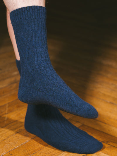 Pétrone chaussettes chaudes maille laine mérinos bleu marine homme#couleur_bleu-marine