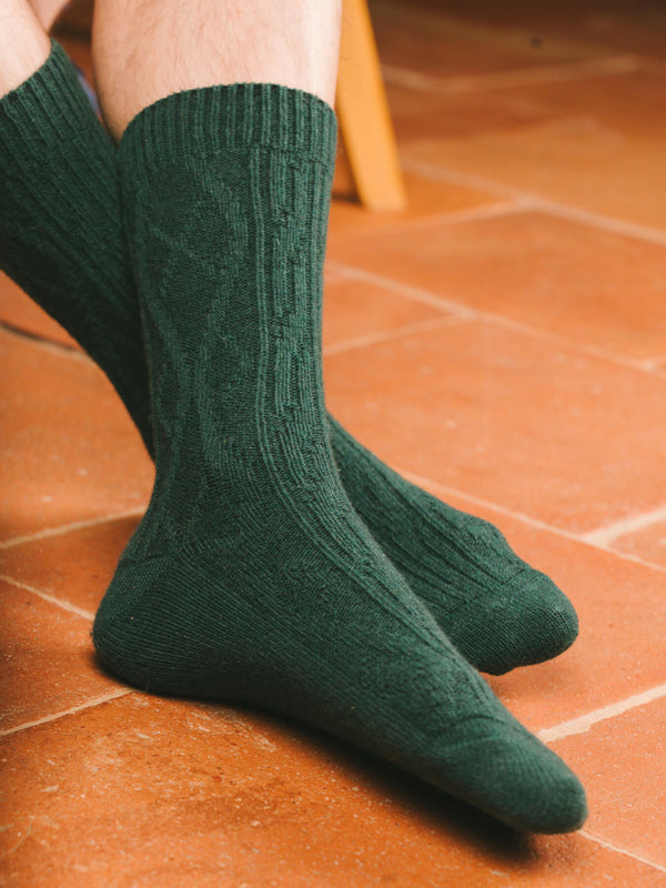Pétrone chaussettes chaudes maille laine mérinos vert homme#couleur_vert