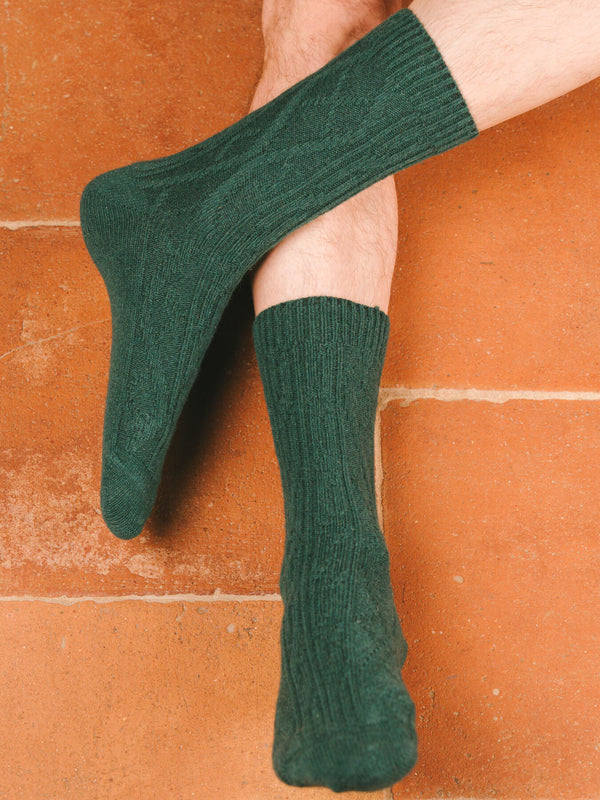 Pétrone chaussettes chaudes maille laine mérinos vert homme#couleur_vert