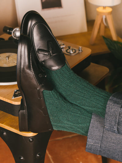 Pétrone chaussettes chaudes maille laine mérinos vert homme#couleur_vert