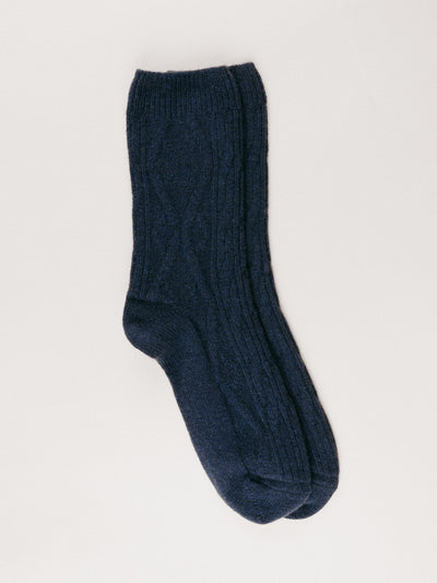 Pétrone chaussettes chaudes maille laine mérinos bleu marine femme#couleur_bleu-marine