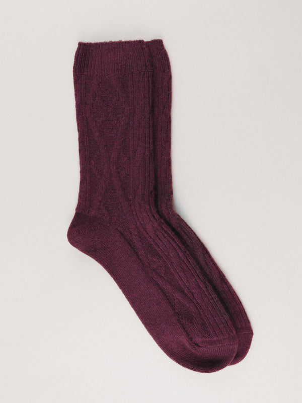 Pétrone chaussettes chaudes maille laine mérinos bordeaux foncé femme#couleur_bordeaux-foncé