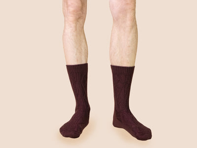 Pétrone chaussettes laine mérinos  épaisse maille irlandaise bordeaux foncé homme#couleur_bordeaux foncé