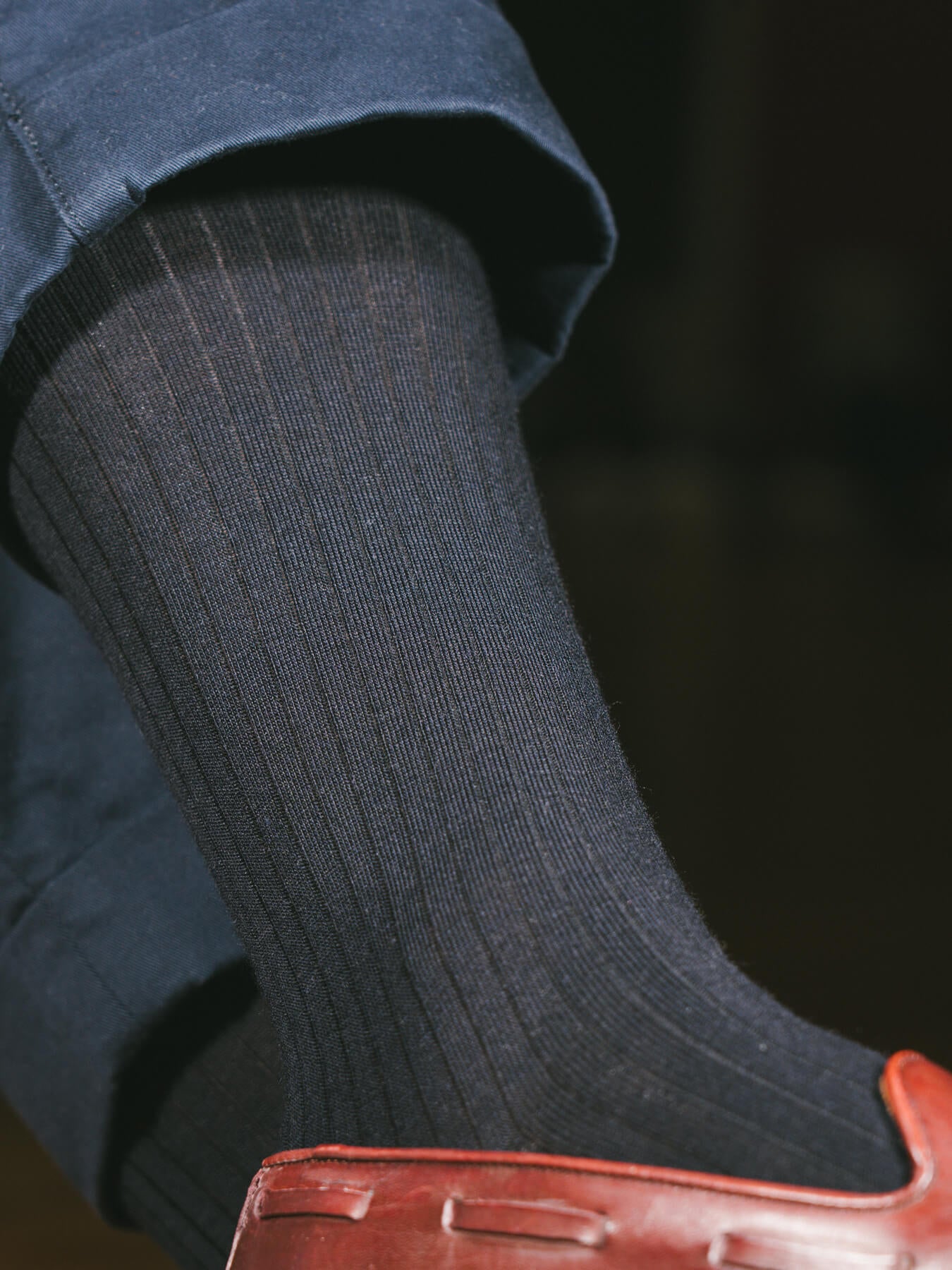 Pétrone mi-bas laine mérinos bleu marine femme#couleur_bleu-marine