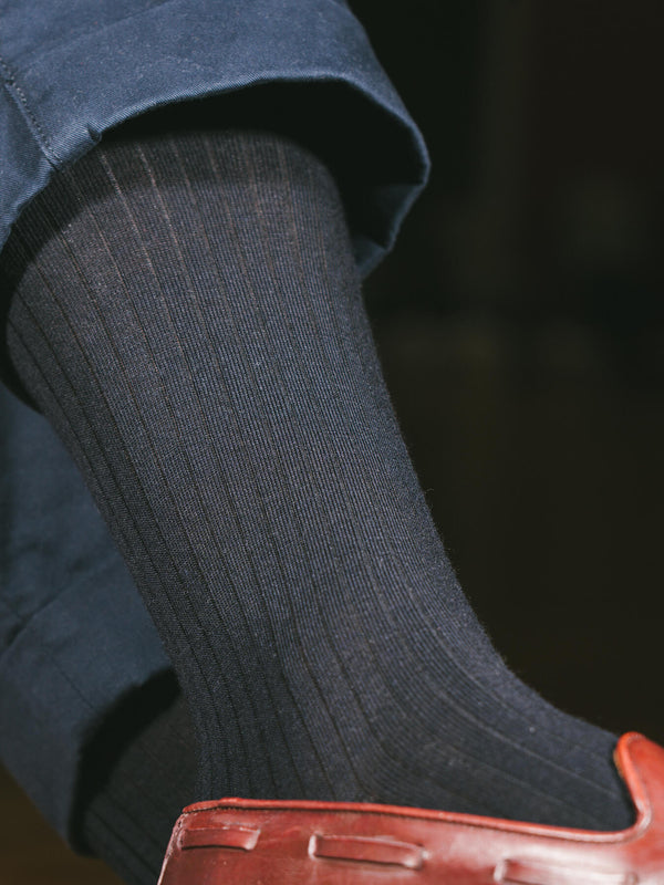 Pétrone mi-bas laine mérinos bleu marine femme#couleur_bleu-marine