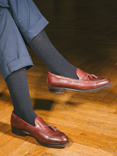 Pétrone mi-bas laine mérinos bleu marine femme#couleur_bleu-marine