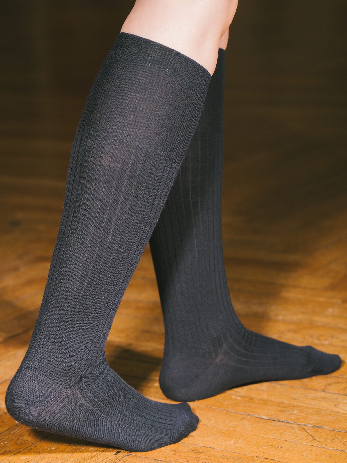 Pétrone mi-bas laine mérinos bleu marine femme#couleur_bleu-marine