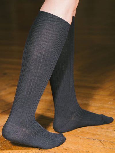 Pétrone mi-bas laine mérinos bleu marine femme#couleur_bleu-marine