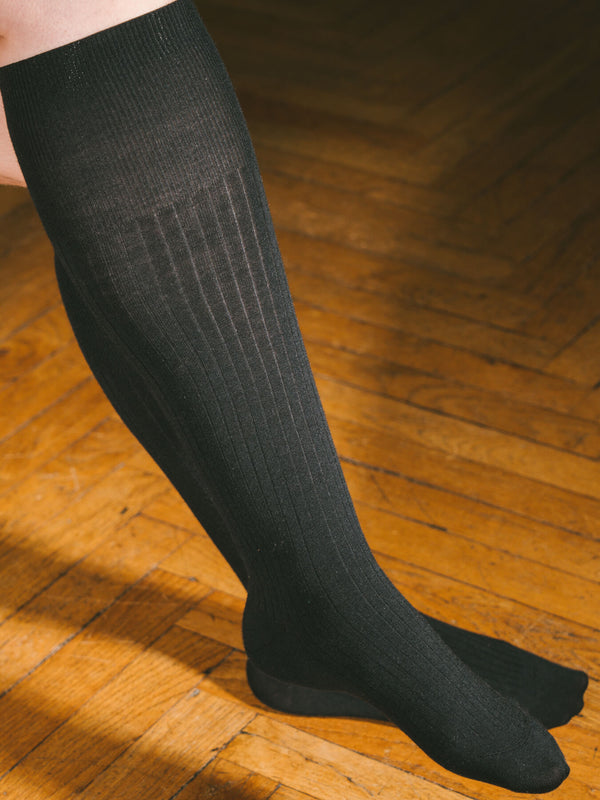 Pétrone mi-bas laine mérinos noir femme#couleur_noir