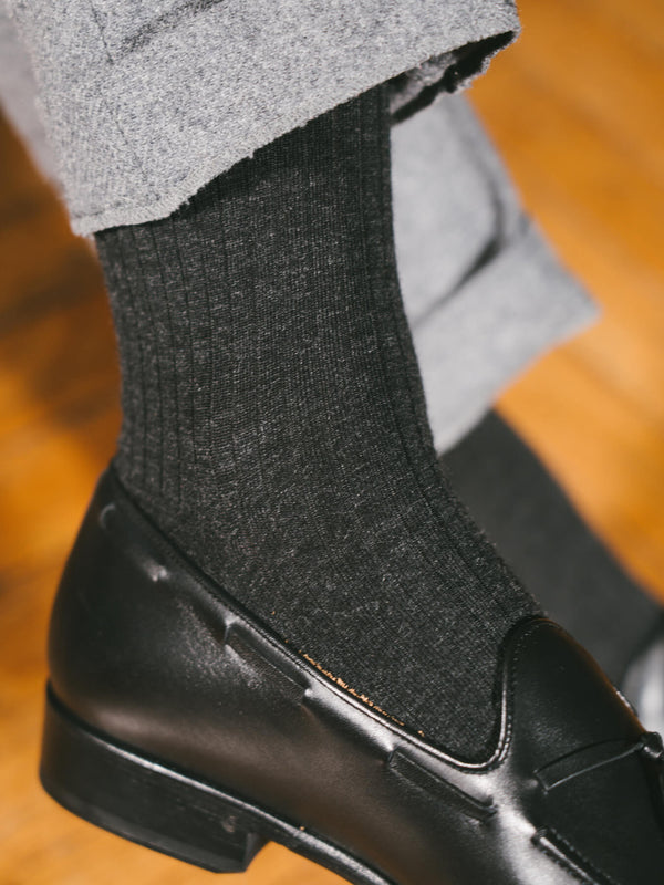 Pétrone mi-bas laine mérinos gris anthracite chiné homme#couleur_gris-anthracite-chiné