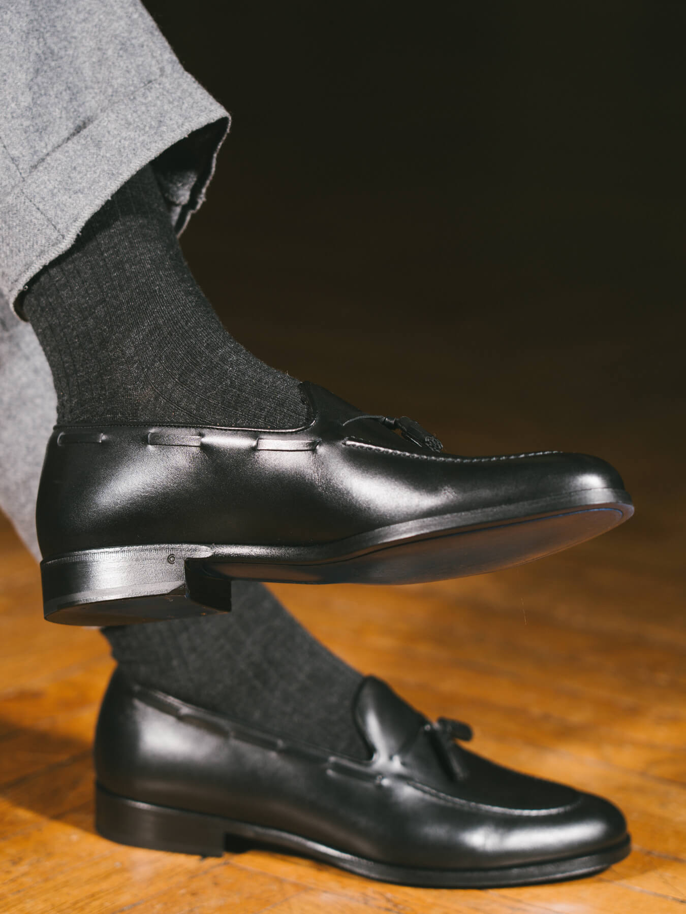 Pétrone mi-bas laine mérinos gris anthracite chiné homme#couleur_gris-anthracite-chiné