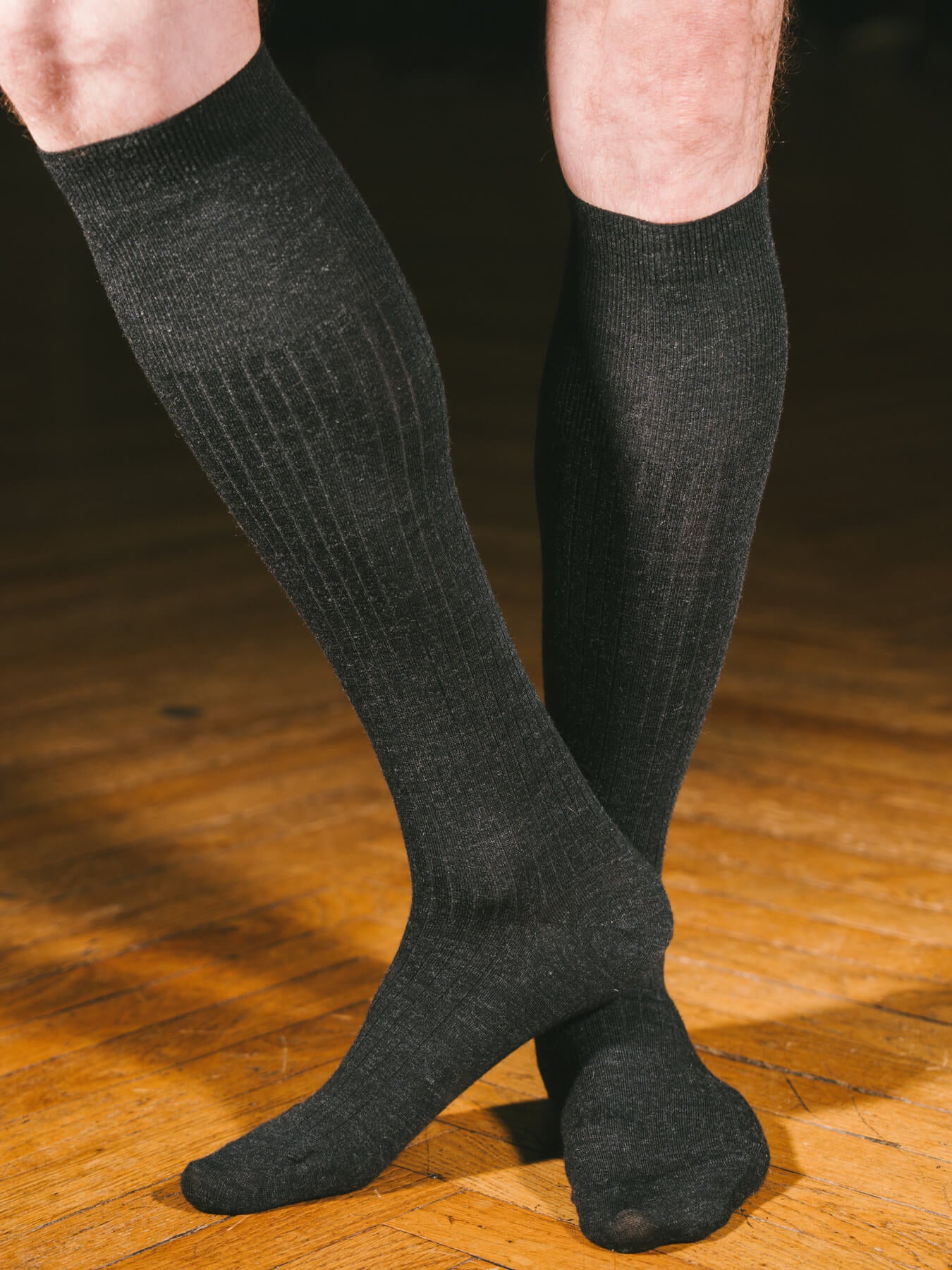Pétrone mi-bas laine mérinos gris anthracite chiné homme#couleur_gris-anthracite-chiné