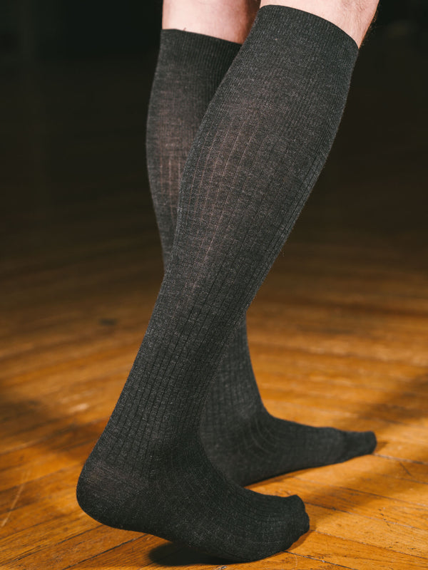 Pétrone mi-bas laine mérinos gris anthracite chiné homme#couleur_gris-anthracite-chiné