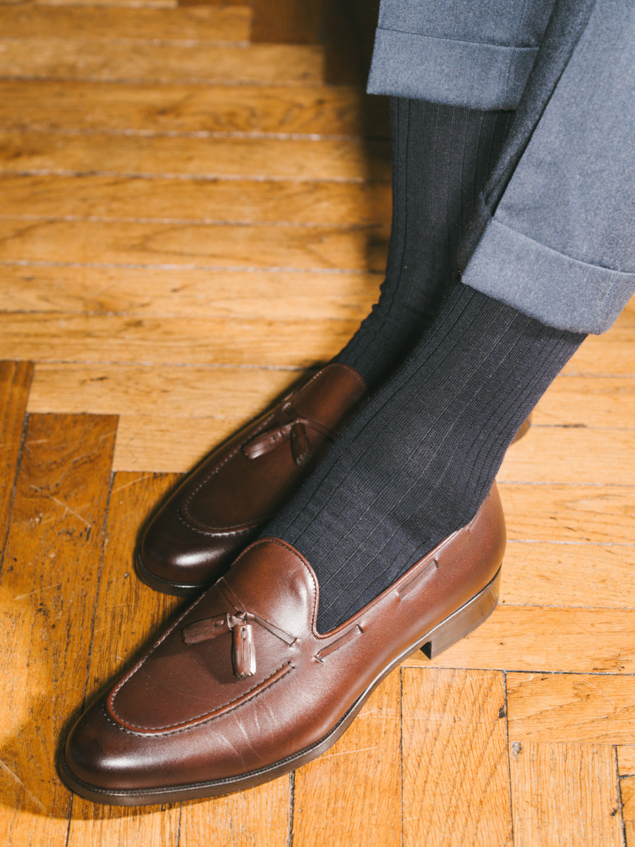 Pétrone mi-bas laine mérinos bleu marine homme#couleur_bleu-marine