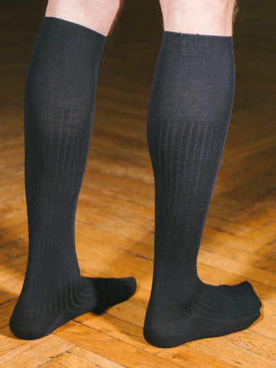 Pétrone mi-bas laine mérinos bleu marine homme#couleur_bleu-marine