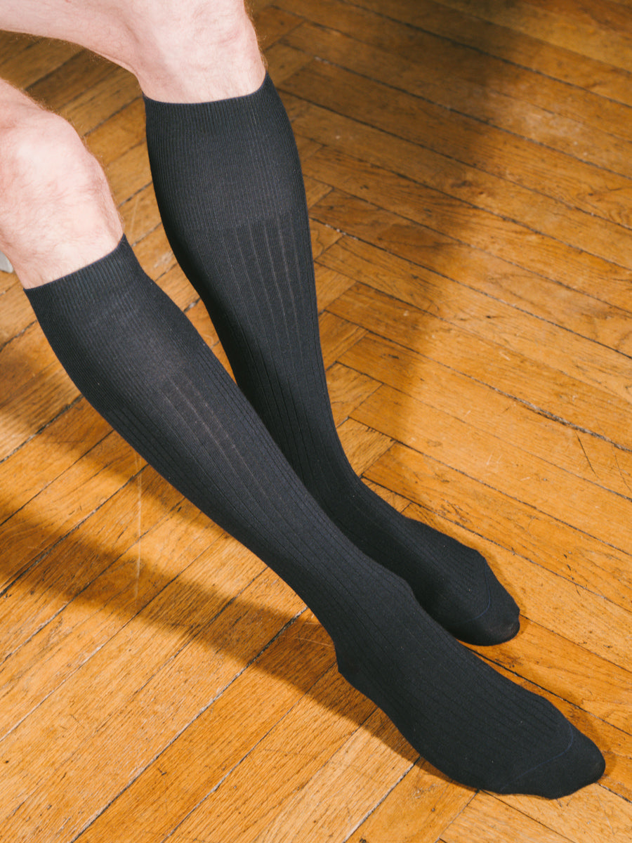 Pétrone mi-bas laine mérinos bleu marine homme#couleur_bleu-marine