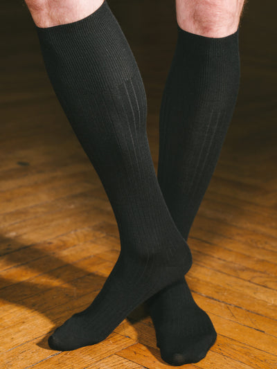 Pétrone mi-bas laine mérinos noir homme#couleur_noir