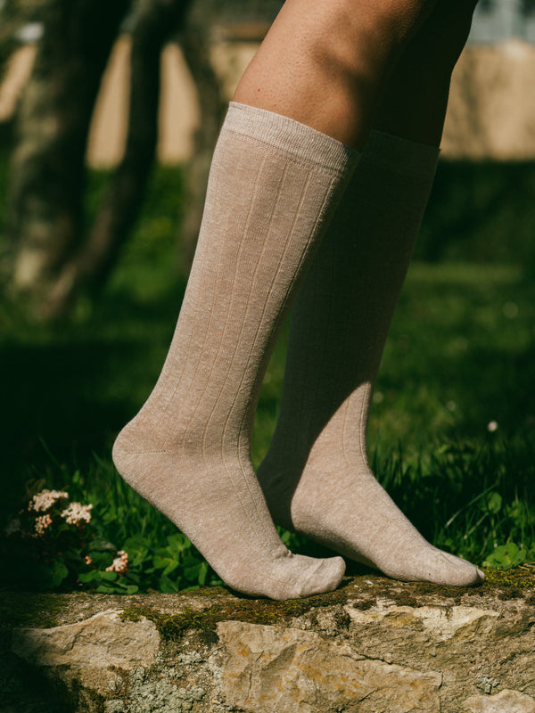 Pétrone chaussettes lin coton beige chiné femme#couleur_beige-chiné