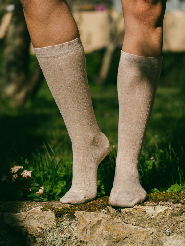 Pétrone chaussettes lin coton beige chiné femme#couleur_beige-chiné
