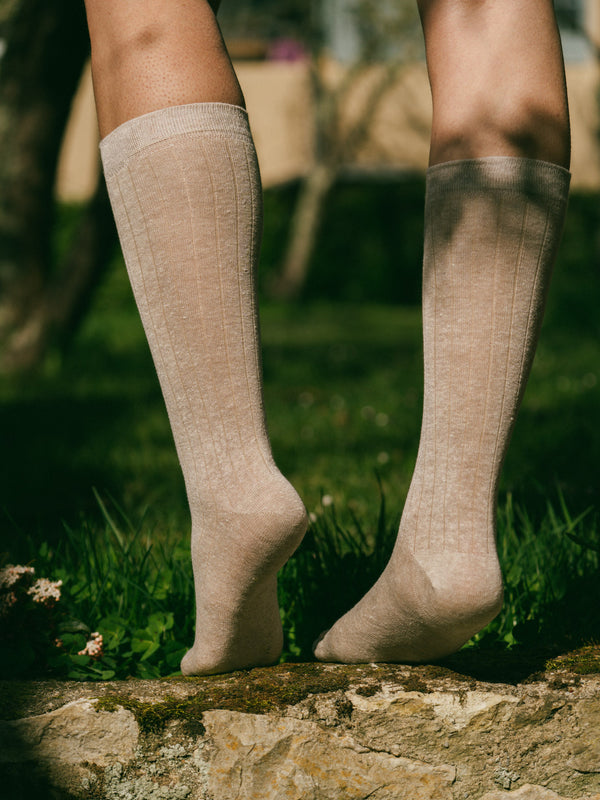 Pétrone chaussettes lin coton beige chiné femme#couleur_beige-chiné