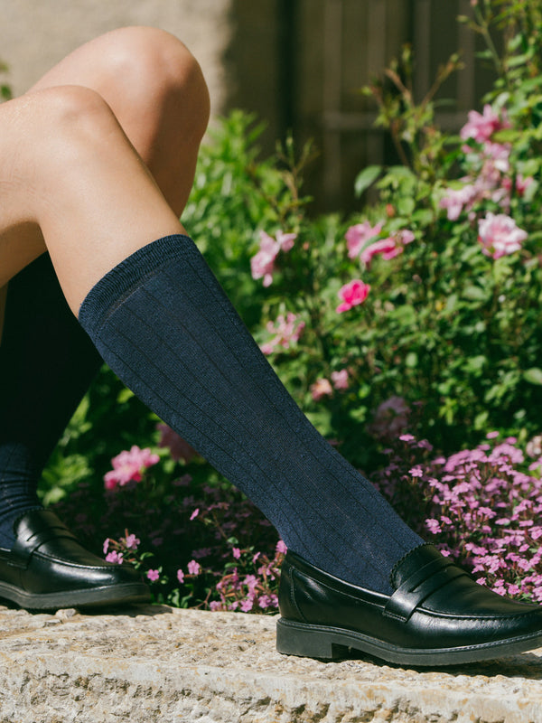 Pétrone chaussettes lin coton bleu marine femme#couleur_bleu-marine