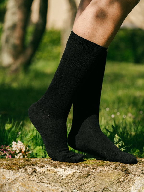 Pétrone chaussettes lin coton noir femme#couleur_noir