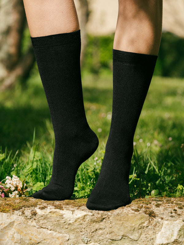Pétrone chaussettes lin coton noir femme#couleur_noir