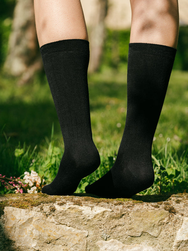 Pétrone chaussettes lin coton noir femme#couleur_noir