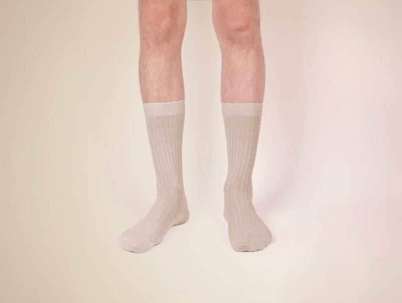 Petrone-chaussettes-lin-coton-homme-beige chiné#couleur_beige-chiné
