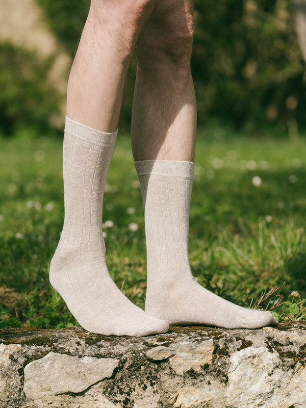 Pétrone chaussettes lin coton beige chiné homme#couleur_beige-chiné