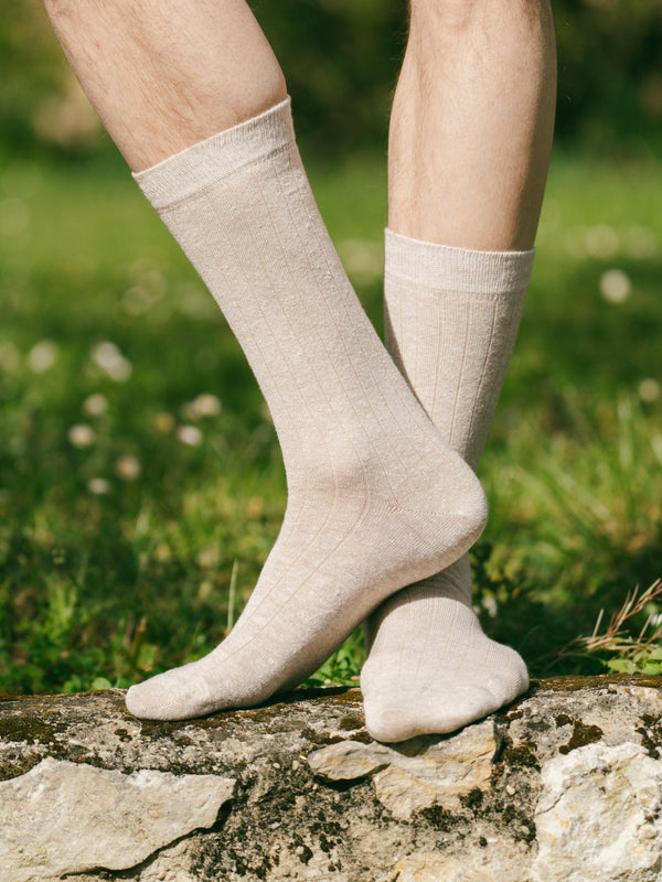 Pétrone chaussettes lin coton beige chiné homme#couleur_beige-chiné