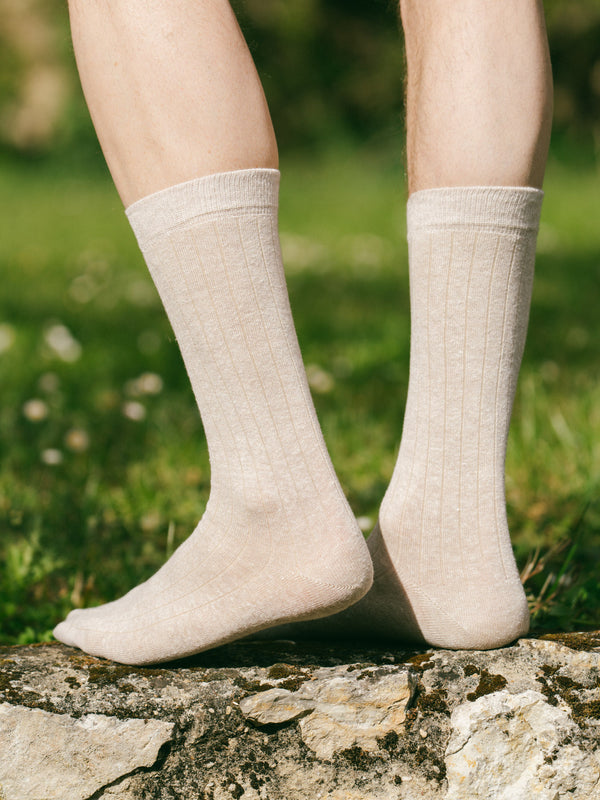 Pétrone chaussettes lin coton beige chiné homme#couleur_beige-chiné