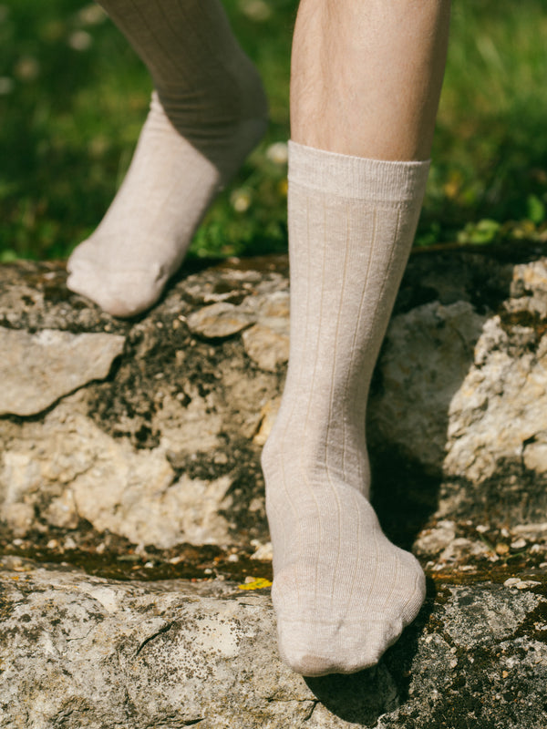 Pétrone chaussettes lin coton beige chiné homme#couleur_beige-chiné