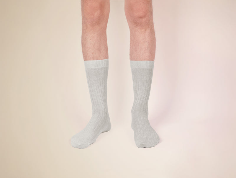 Petrone-chaussettes-lin-coton-homme-gris clair chiné#couleur_gris-clair-chiné