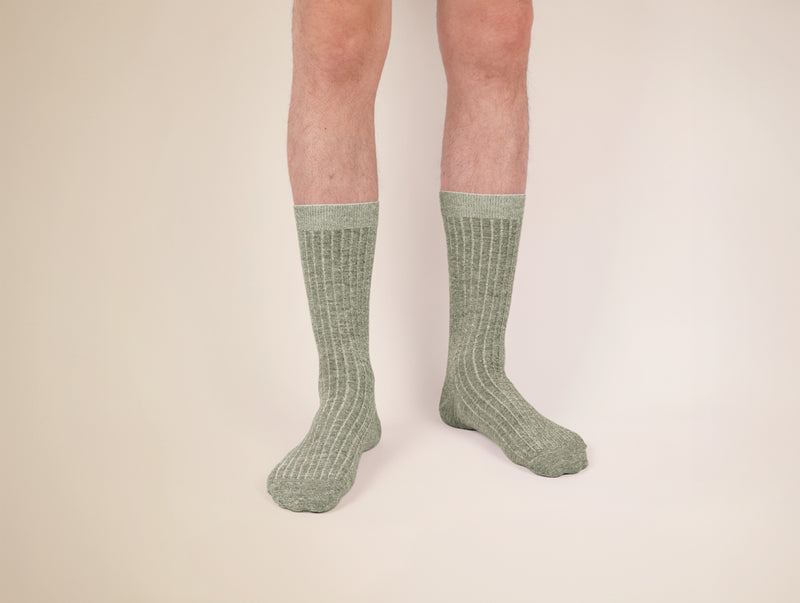 Petrone-chaussettes-lin-coton-homme-vert kaki chiné#couleur_vert-kaki-chiné