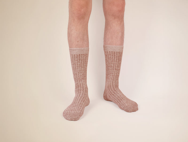 Petrone-chaussettes-lin-coton-homme-terracotta chiné#couleur_terracotta-chiné 