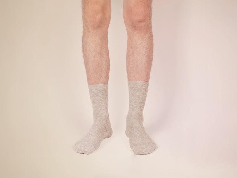 Petrone-chaussettes-lin-coton-homme-beige chiné#couleur_beige-chiné